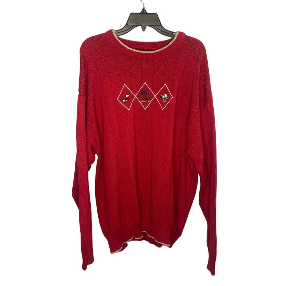 Bolle Golf Pullover Sweater Mens Size XL Embroidery Crew Neck Red Long Sleeve